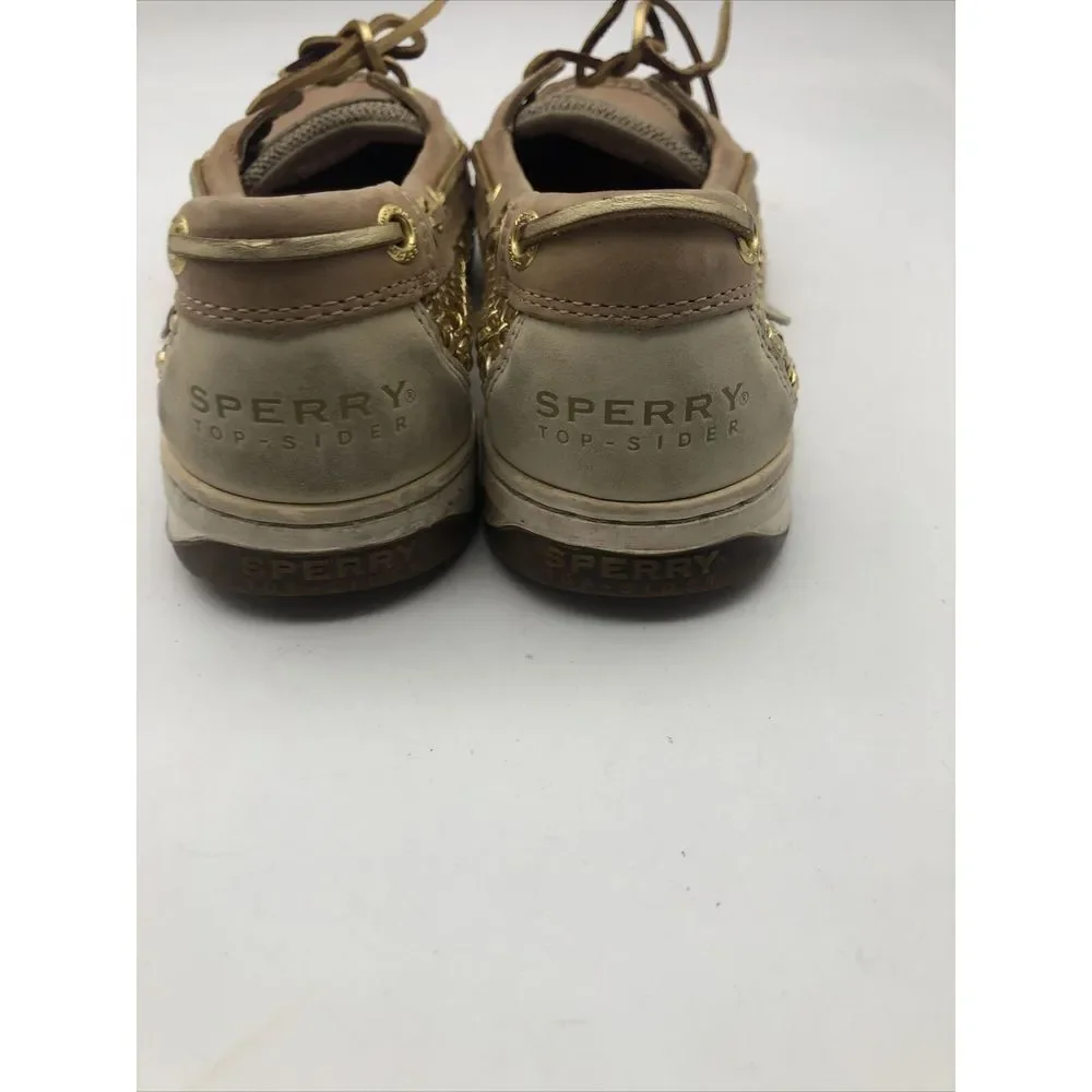 Sperry Top Sider Women's Tan Brown Leather‎ Chain Link Boat Shoes Size 7.5